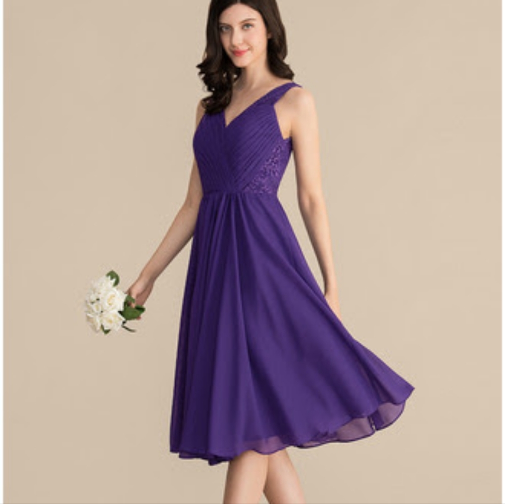 JJ's House V-neck Knee-Length Chiffon Lace Dress Regency Size 6